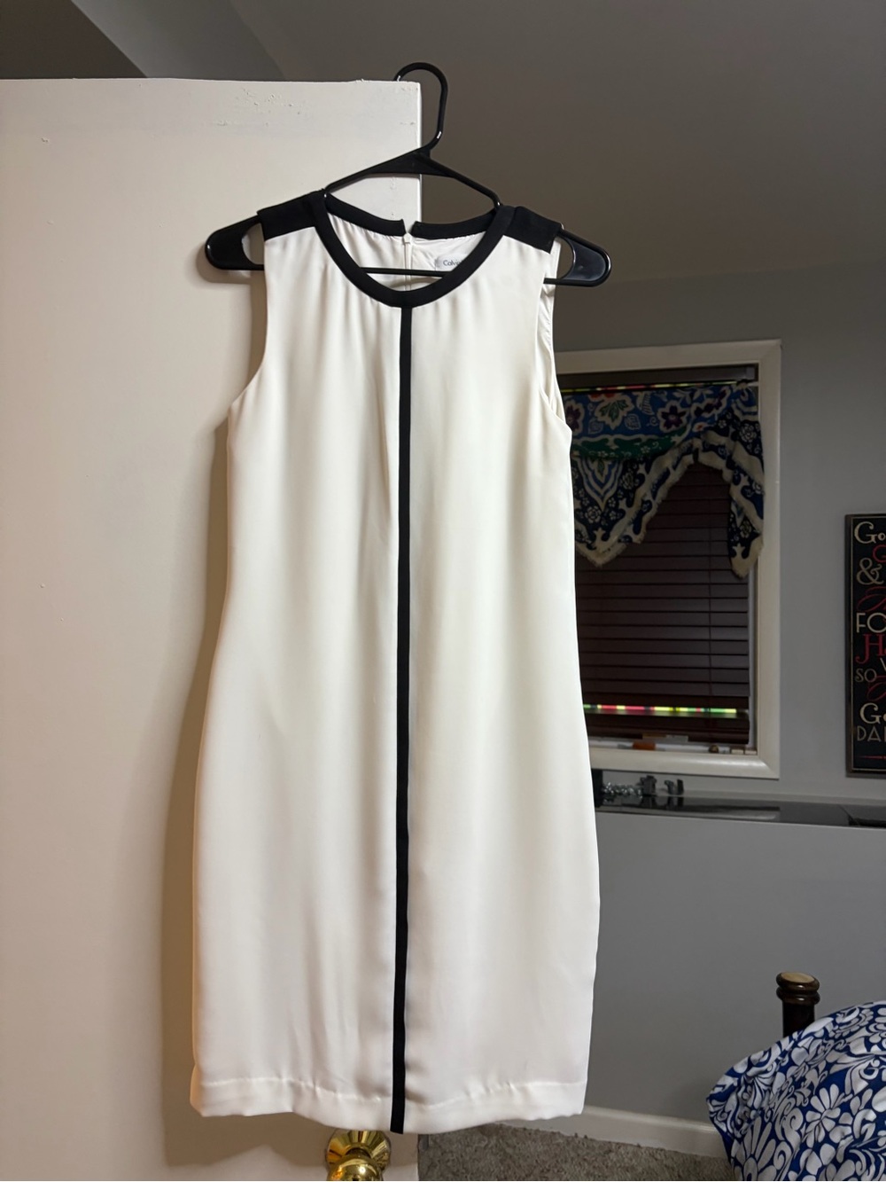 Calvin Klein White Sleeveless Shift Dress with Black Trim